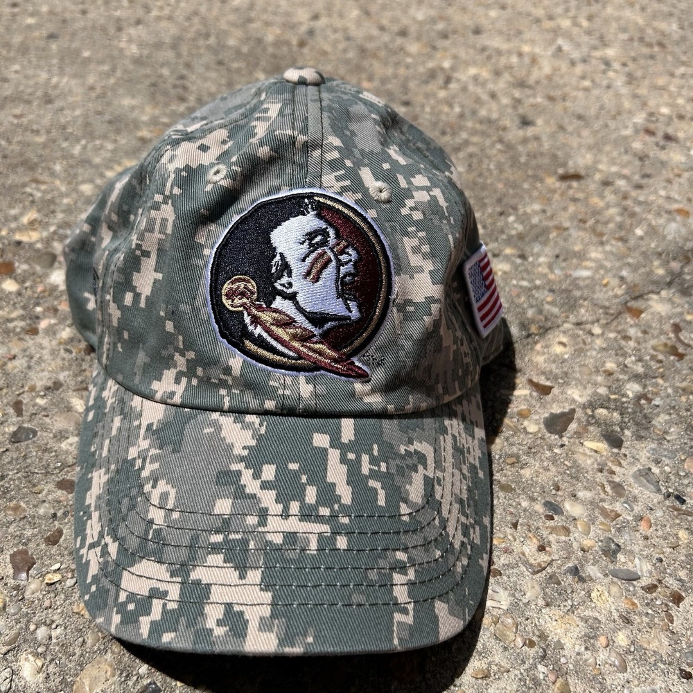 Top Of The World FSU Hat Cap Green Camo American Flag Indian